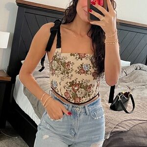 Floral Print Women's Top with Black Straps